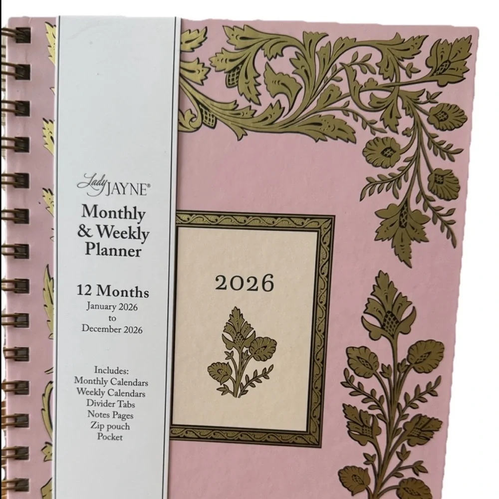Lady Jayne 2026 Monthly & Weekly Planner January- Dec 2026- Peach Pink 9x7”
